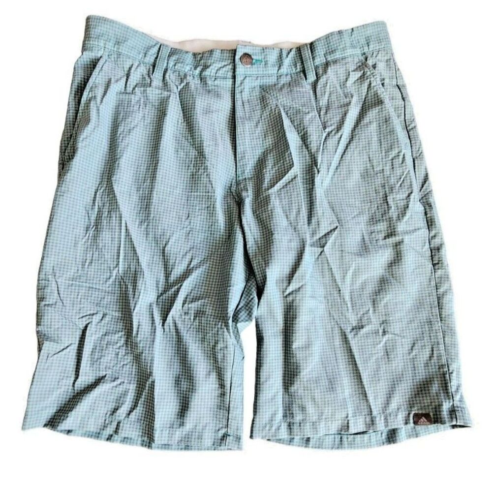 Adidas Golf Shorts Mens 34‎ Green White Gingham Plaid Flat Front Performance